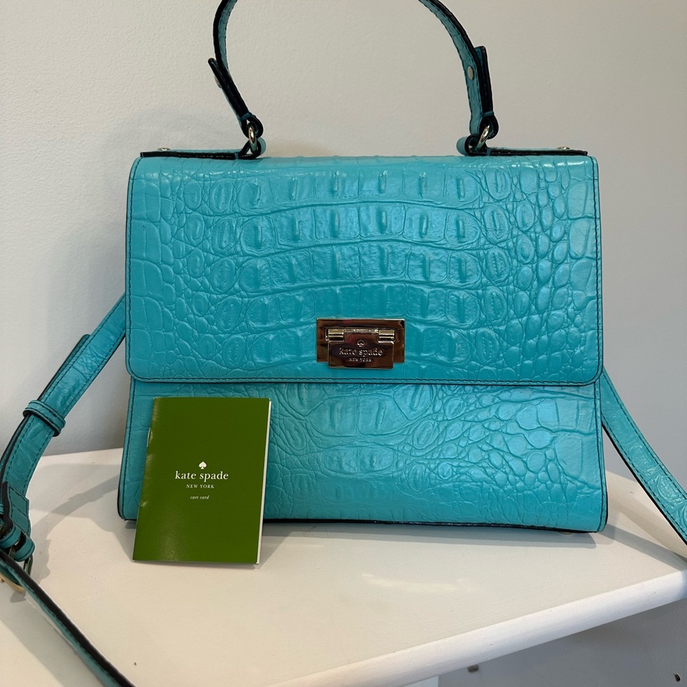 Kate Spade Blue Croc-Embossed Satchel